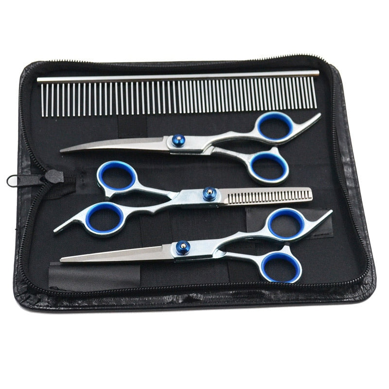 Pet Cat Dogs Grooming Scissors Set Hairdresser Scissors For Dogs Animal Barber Straight Bend UP Curved Shears Teeth Cutting Tool