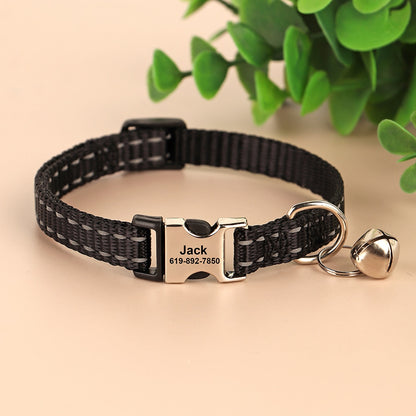 Personalized Cat Collar Reflective Nylon Dog Cats ID Collars With Bell Free Engraving for Cats Small Dogs Chihuahua 10 Colors