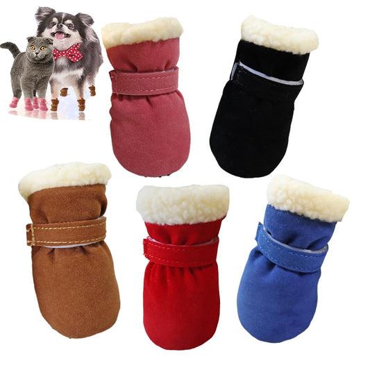 4pcs Winter Dog Pet Shoes Anti-slip Snow Boots for Small Dogs Thick Cat Puppy Shoes Socks Pet Boots for Chihuahua Yorkshire