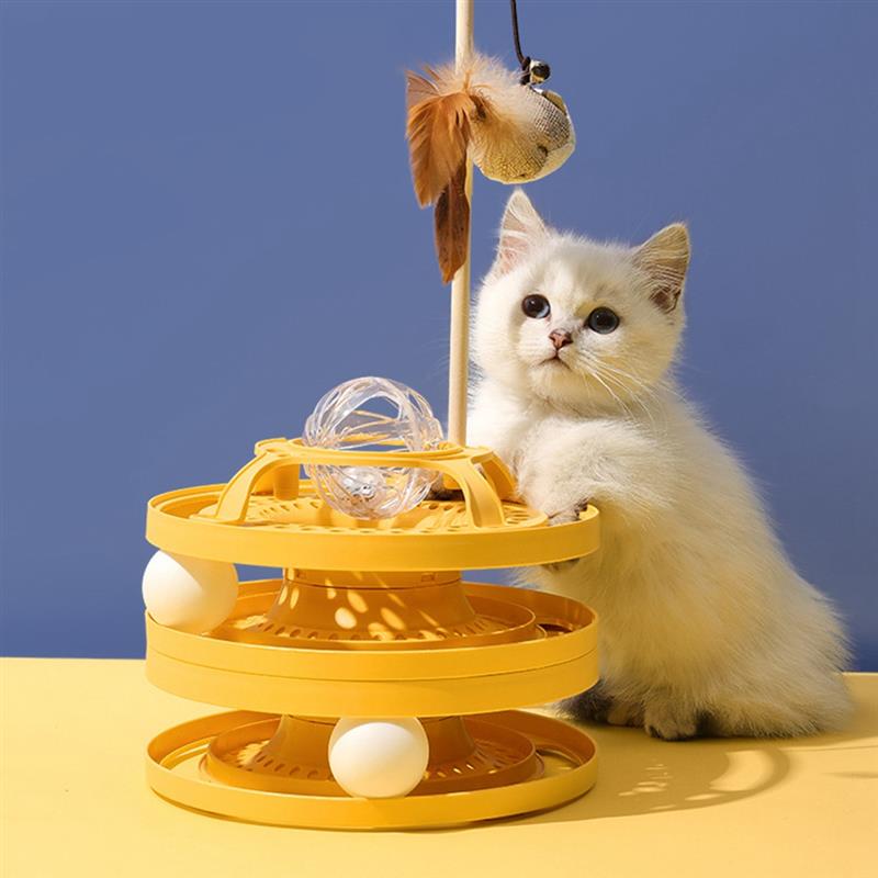 3 Levels Cat Tracks Toy With Balls Pet Cat Toy Tower Tracks Disc Puzzle Exercise Teaser Interactive Chase Toys For Cats Kitten