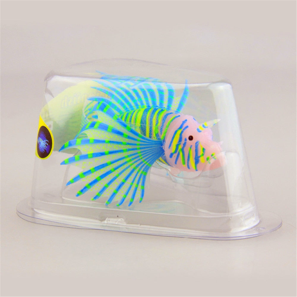 Artificial Luminous Lionfish Fish Tank Landscape Silicone Fake Fish Glow In Dark Aquarium Decoration