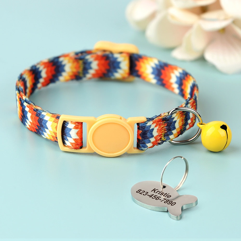 Bohemia Personalized ID Pet Cat Collar Free Engraving Custom Nylon Safety Breakaway Puppy Cat Collars Necklace Pet Accessories
