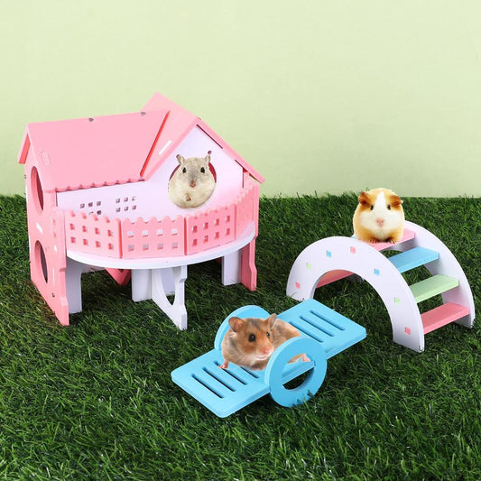 Pet Hamster Toys Wooden Rainbow Bridge Seesaw Swing Toys Small Animal Activity Climb Toy DIY Hamster Cage Accessories