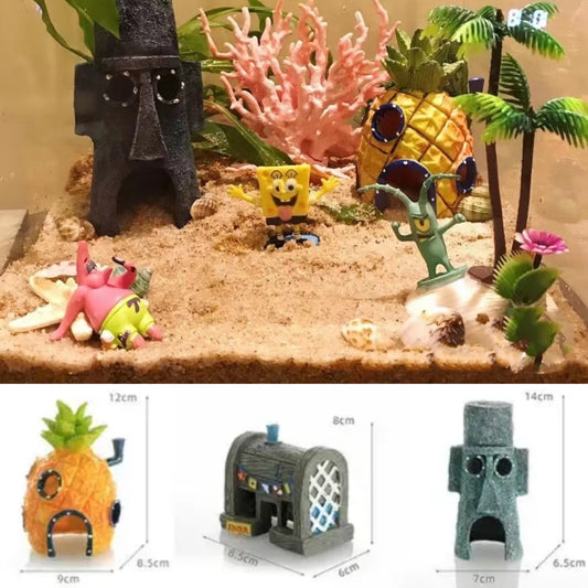 Aquarium Decoration Fish Tank Ornaments Cartoon Character Pineapple House Resin Aquarium Ornaments Floating Decoration