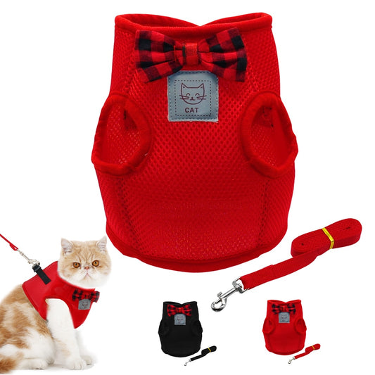 Cute Adjustable Small Cat Dog Harness Leash Set Bowknot Accessories Soft Mesh Kitten Puppy Harness With Leash For Chihuahua S-L