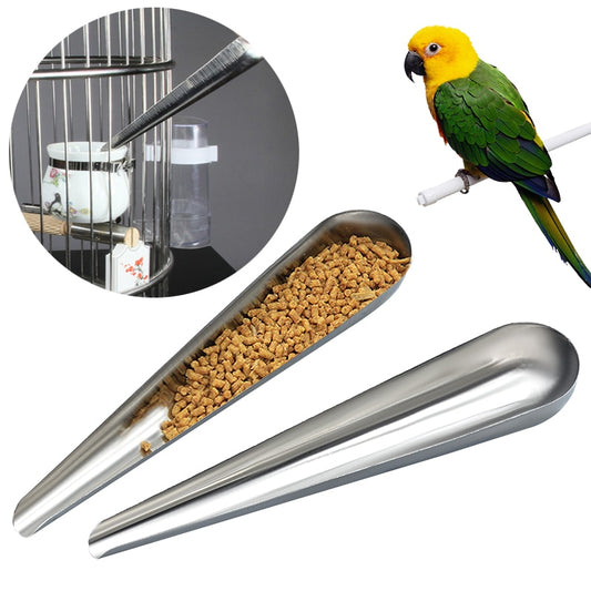 Pet Bird Parrot Stainless Steel Food Adding Spoon Bird Cage Food Add Accessories Small Pet Feeding Tool 1 Pc