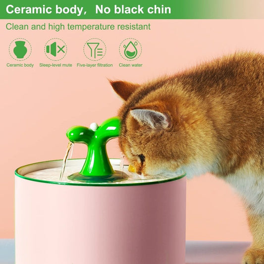 1.5L Automatic Cat Water Fountain Electric Ceramic Drinking Feeder with Quiet Pump