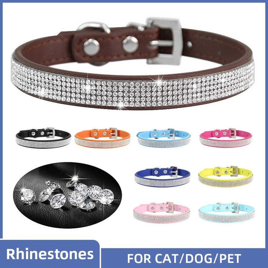 Crystal Glitter Rhinestones Pet Collar Leather Puppy Necklace Collars For Small Medium Large Dogs Cat Chihuahua Pug Accessories