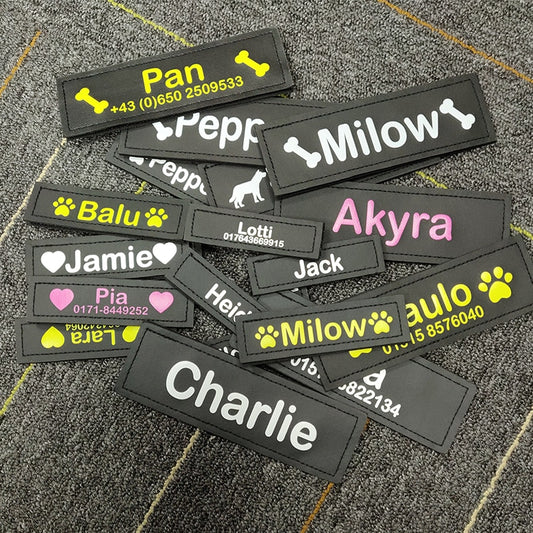 2PCS Personalized Dog Tag Dog Name Custom K9 Dog Harness Collar Label Reflective Stickers for Dog Harness Labels Dog Accessories